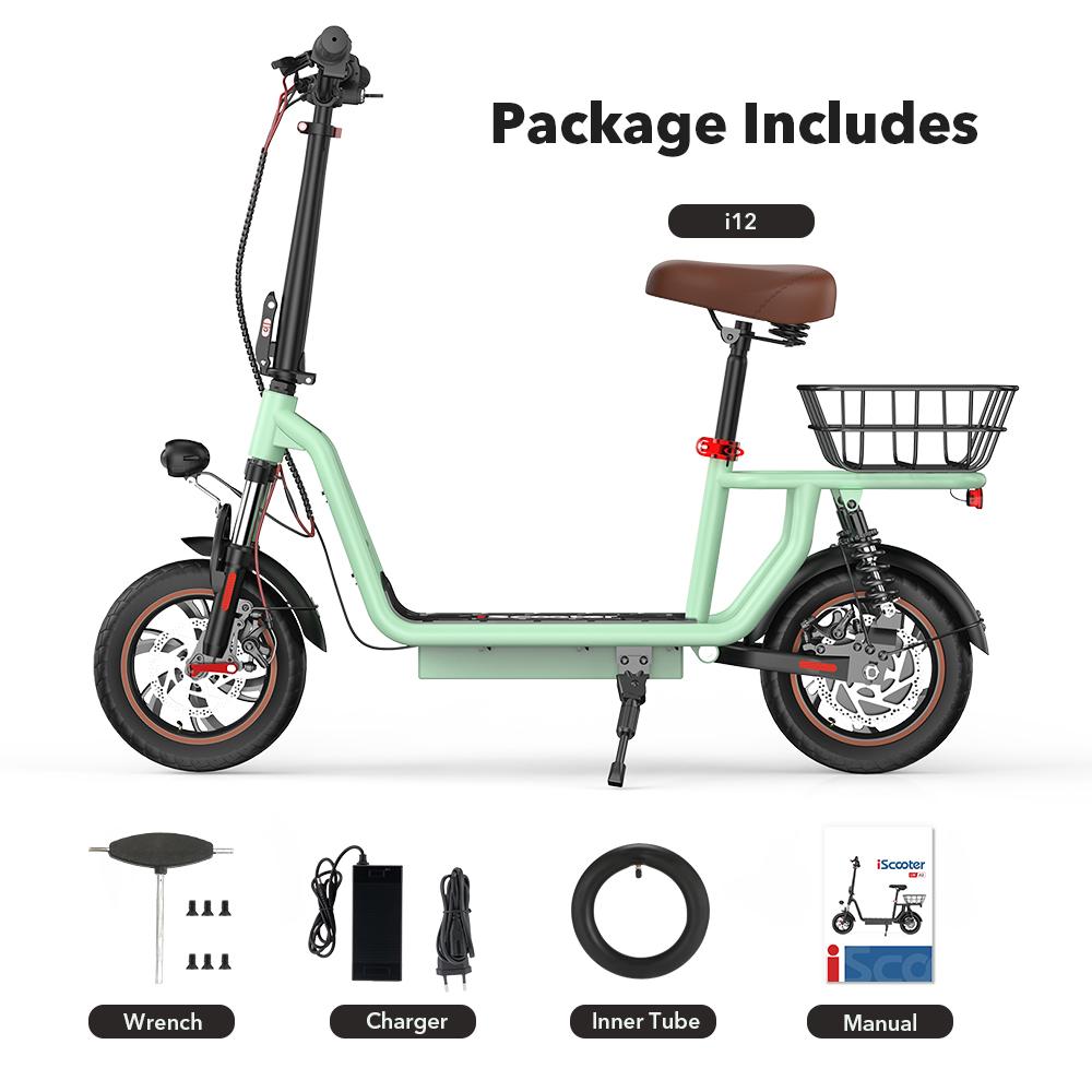iScooter Skládací elektrická koloběžka I12, 500W, 36V 7.5Ah, 25km/h, dojezd 35km, dvojité odpružení, 12" pneumatiky, městská dojížděcí e-koloběžka