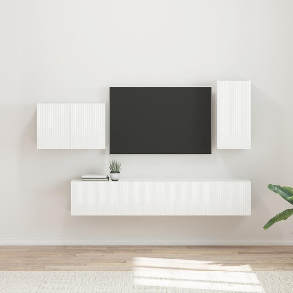 TV Wall Shelf Set 4 pcs High Gloss White Particleboard