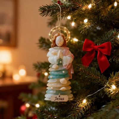 Yousheng Sea Glass Jesus Christmas Ornament Handmade Jesus Hanging Decoration Coastal Nativity Christmas Tree Ornament for Home Decor