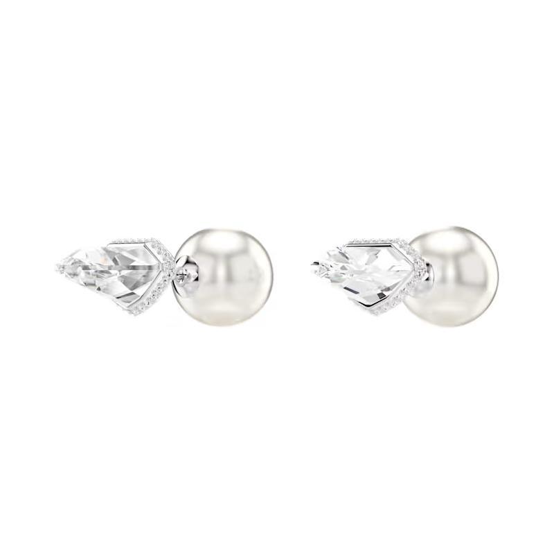 Swarovski Lucent Spherical Pavé Crystal Rhodium Plated Stud Earrings Women's Silver/White 5686483
