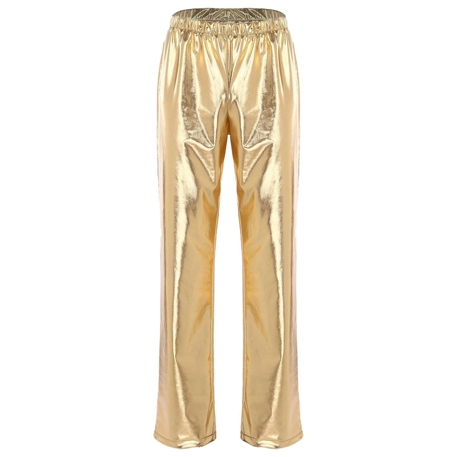 

Чоловічі металізовані штани Еластичний пояс Костюм для джазового танцю Хелловінська вечірка Сценічні штани L золотий