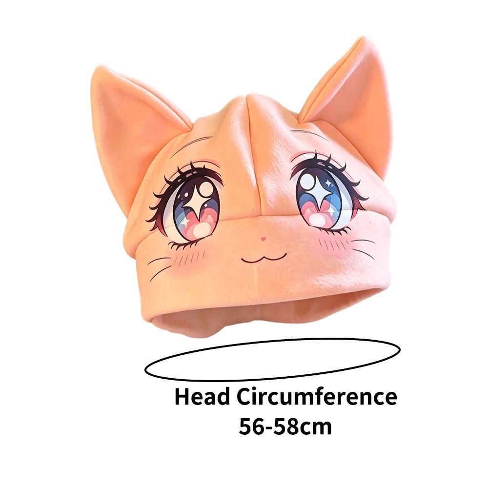 Foldover Cuff Cat Ear Beanie Hat Cartoon Animal Face Winter Skull Cap Cuffed Beanie  Daily Outfits