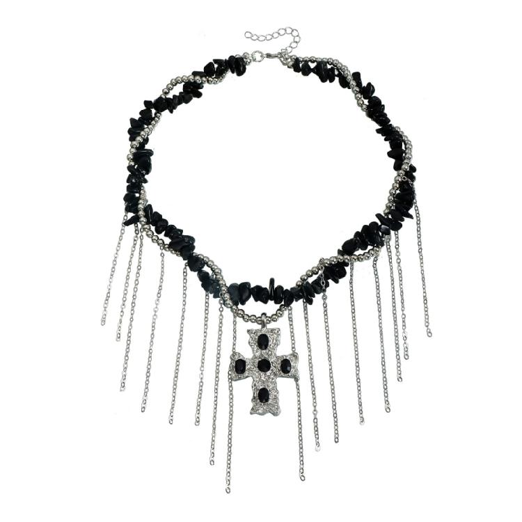 

Chic Black Crosses Pendant Necklace Gothic Tassels Design Women s Everyday Jewelry Accessory Elegant Clavicle Chain 1