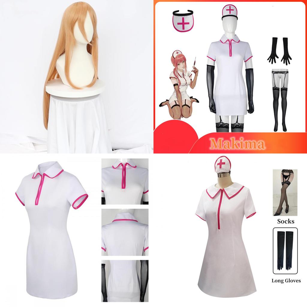 Oszałamiający kostium Chainsaw Man Makima Power z peruką Reze na imprezę Halloweenową