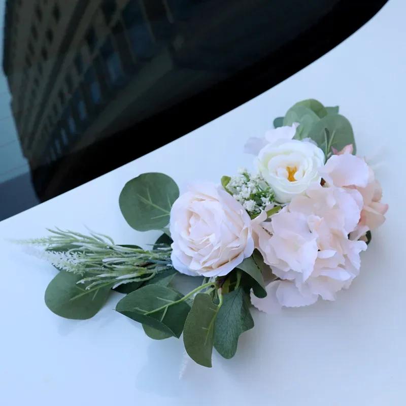 Creative Wedding Car Decor Flower Door Handles Rearview Mirror Decorate Rose Artificial Floral Accessories Marriage Props Gift