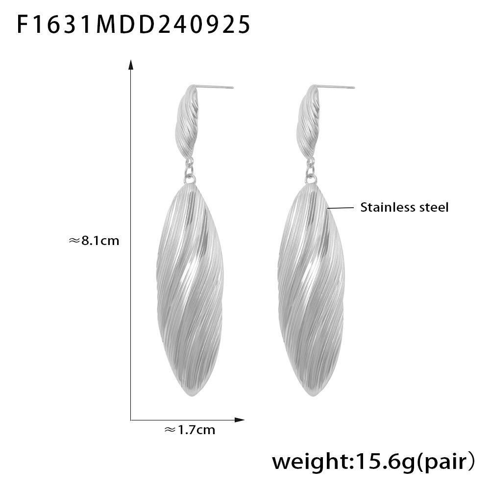 Brushed Stripe Shell Pendant Stud Earrings, Vintage Style, Stainless Steel Plated with 18K Gold