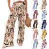 Women's Casual Time Straight Leg Pants Print High Waist Pants With Pockets