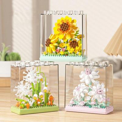 Strauß Sonnenblume Topfpflanze Mikrobaustein Ewige Blume Modell DIY Heim Schreibtisch Dekoration Bausteine Spielzeug Geschenk