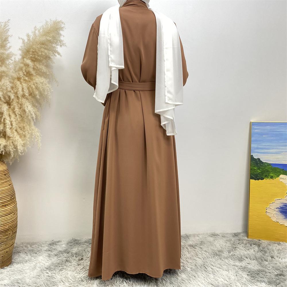 12-Color Slim Fit Long Sleeve Cardigan with Pockets - Casual Muslim Robe Style 1876