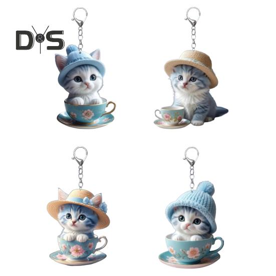 Cartoon Cat Acrylic Pendant Hanging Ornament High Durability Easy To Hang Decorative Car Rearview Mirror Keychain Pendant