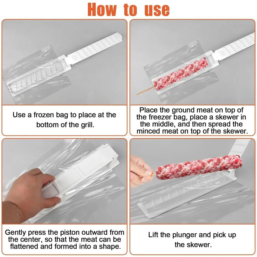 Kebab Maker BBQ Meat Skewer Barbecue Skewer Mold Reusable Turkish Kabob for Summer Outdoor Barbecue Preparation Kitchen Grill