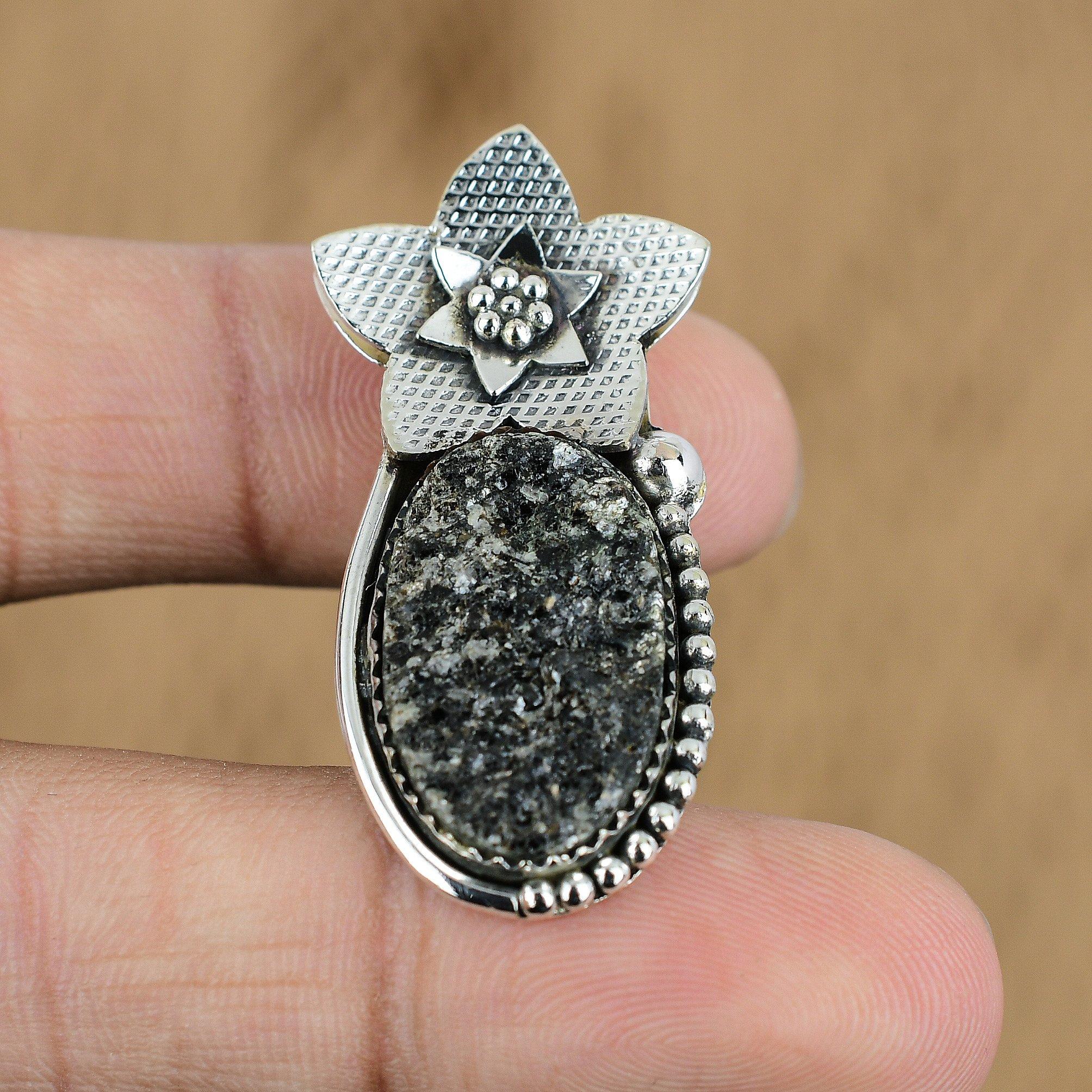 

Natural Silver Druzy Gemstone Pendant Flower 925 Sterling Silver For Women
