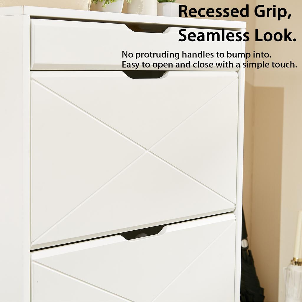 3 Drawer Blister Shoe Rack Cabinet, Wooden Shoe Cabinet with Pull-Out Shelf on Top, 2 Levels, White