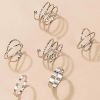 Niche Retro Personality Simple Cross Round Geometric Irregular Versatile Joint Ring Set