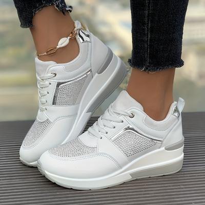 Nouvelles Baskets pour Femmes Luxe Strass Chaussures Décontractées pour Femmes Chaussures Compensées à Plateforme Confortables Chaussures de Course Respirantes à la Mode