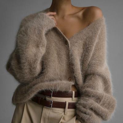Spring and Autumn Imitation Mink Cardigan Long Sleeve Knitted Women's Tops Casual Comfort Chic Knitwear Sweater