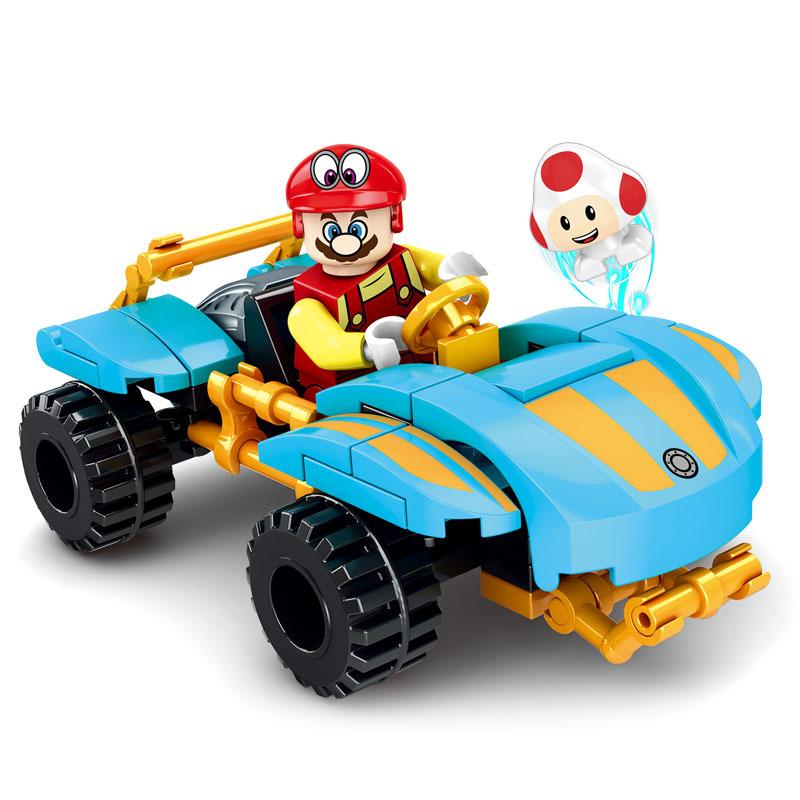 Super Mario Bros Building Block Karting Luigi Bowser Princess Peach Yoshi Toad Figure Toys Pull Back Car Game Doll Kids Gifts