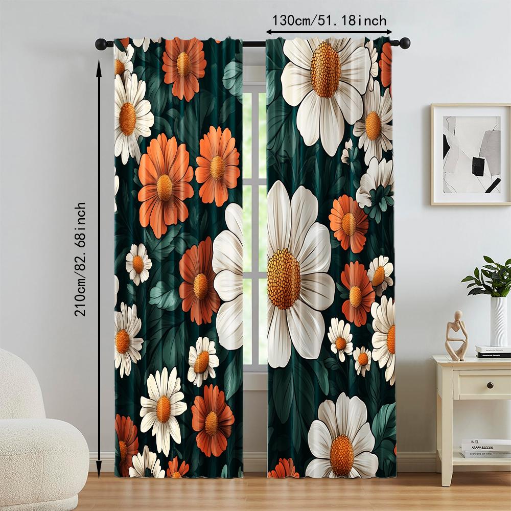 2 pcs   versatile polyester transparent curtains for home decoration Boho Daisy for use in bedrooms and living rooms