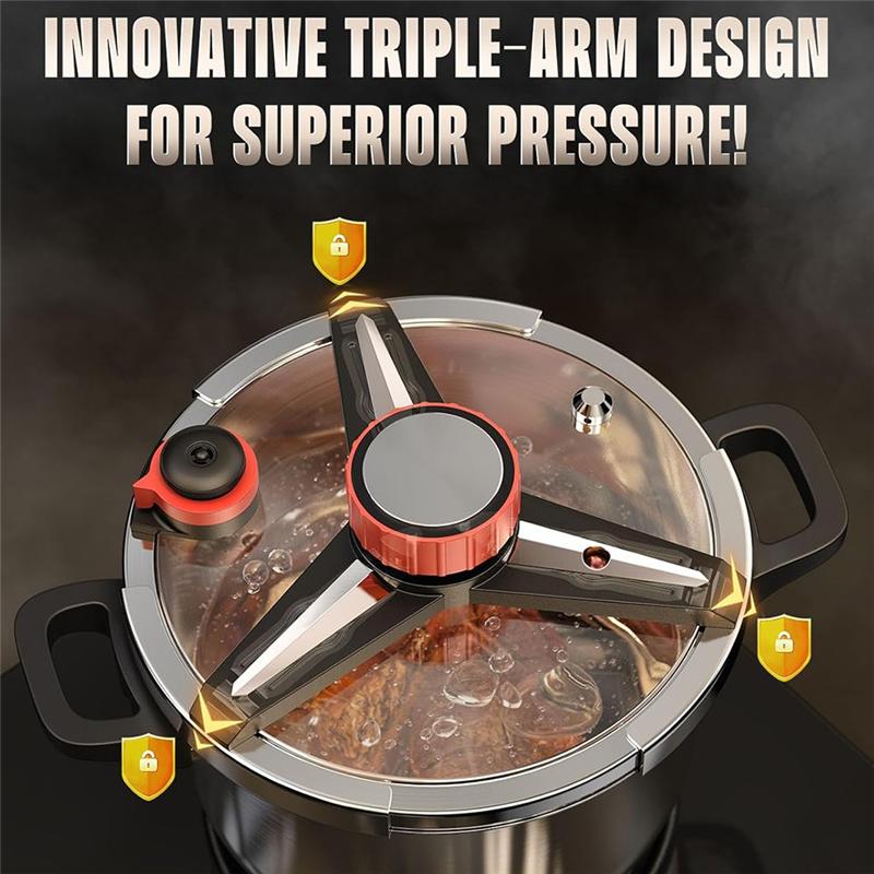 AT19-Triple-Layer Stainless Steel Pressure Cooker 5 L, Canner With Body Rotating Lock/Unlocking Lid System