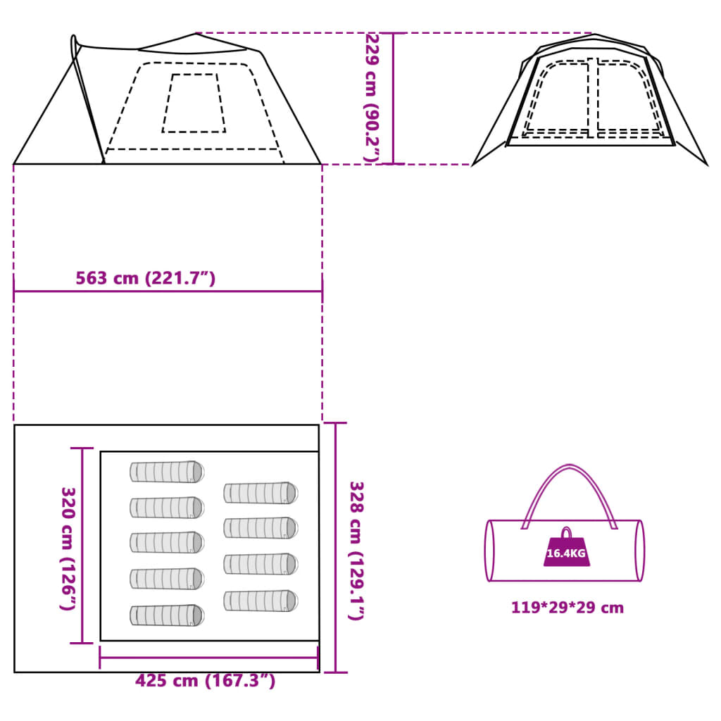 Family Tent with Porch for 9 Persons Blue Quick Release