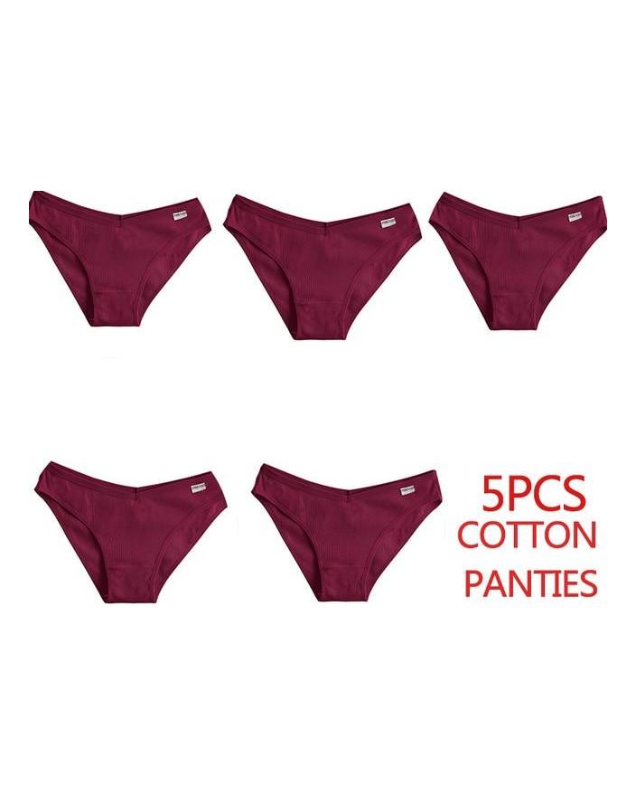 FINETOO 5Pcs/Set Women Cotton Panties Female Underwear Solid Color Underpants Sexy Lingerie Knickers for Woman Briefs Intimates