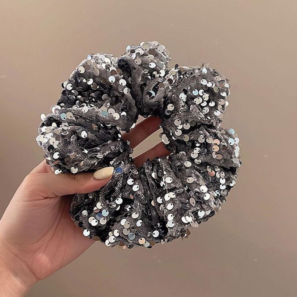 Black and Silver Elastic Hair Tie Sequin Party Hair Accessories Elegant Ponytail Holder  for Women