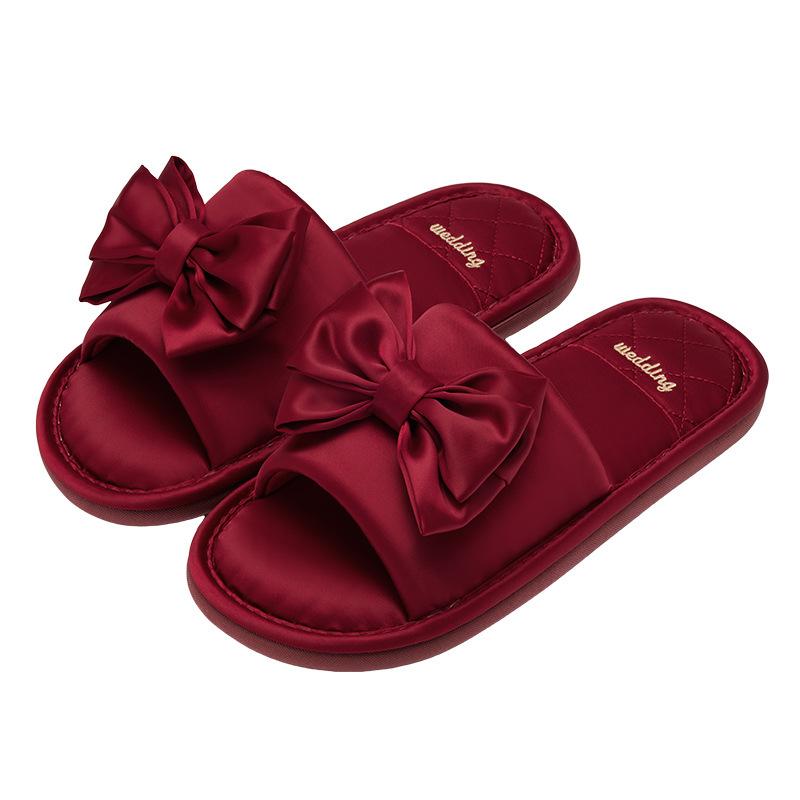 Lidani red slippers wedding a pair of festive high-end light luxury dowry wedding home non-slip couple slippers women