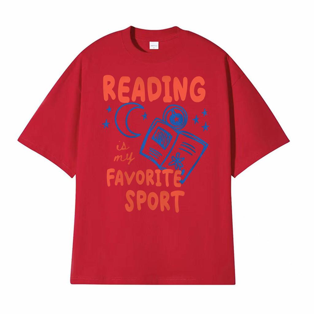 Reading Is My Favorite Sport Funny Graphic T Shirt Unisex Women Fashion High Quality Tshirts Oversized Vintage 100 Cotton TShirt