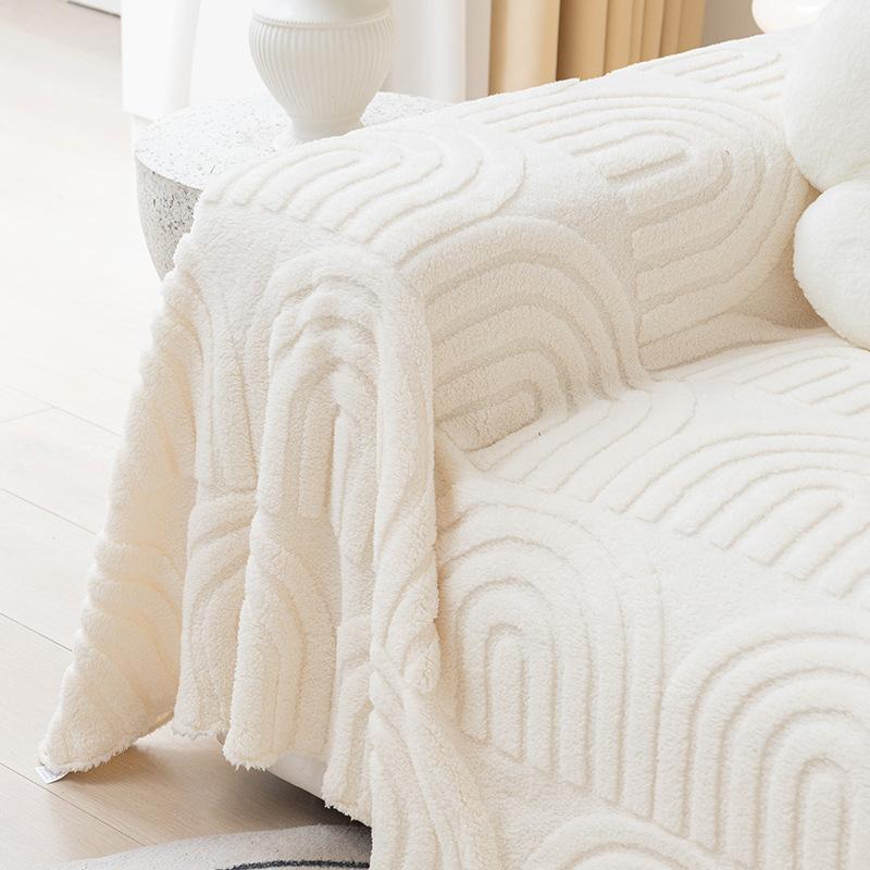 Plush Sofa Cover Four Seasons Universal Simple Modern Cream Style Sofa Cover Cloth Dirt-Proof Cover Cover
