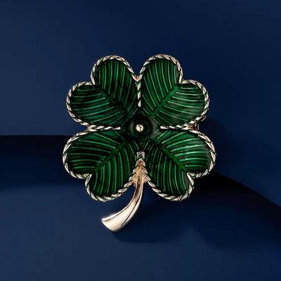 Spilla retrò temperamento verde fortunato a quattro foglie con quadrifoglio, spilla da donna squisita di alta qualità in smalto con motivo a corsage