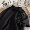 Men's Chinese Style T-Shirt Short Sleeve Lapel Tee Shirt Retro Loose Fit T-Shirt with Bamboo Embroidery Pattern for Daily Wear Street