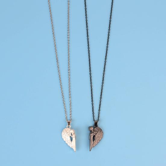 1 Set Matching Angel Couple Necklaces Magnetic Heart Angel Pendant Necklaces Romantic Love Heart Necklaces for Couples Valentine's Day Gift