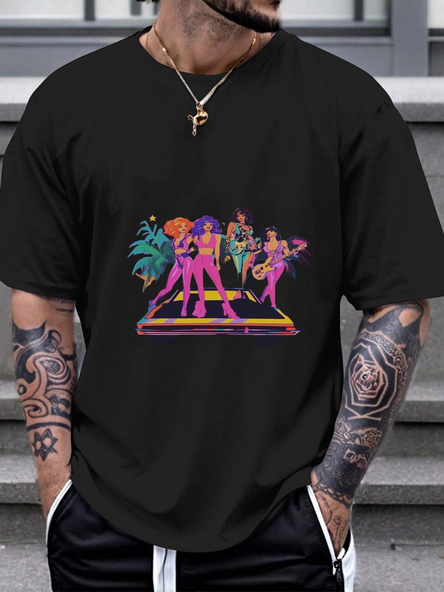 

1pc Vintage Jem and the Holograms Graphic T-shirt - 180g Cotton Crew Neck Short Sleeve Tee with Retro Cartoon Illustration XXXL