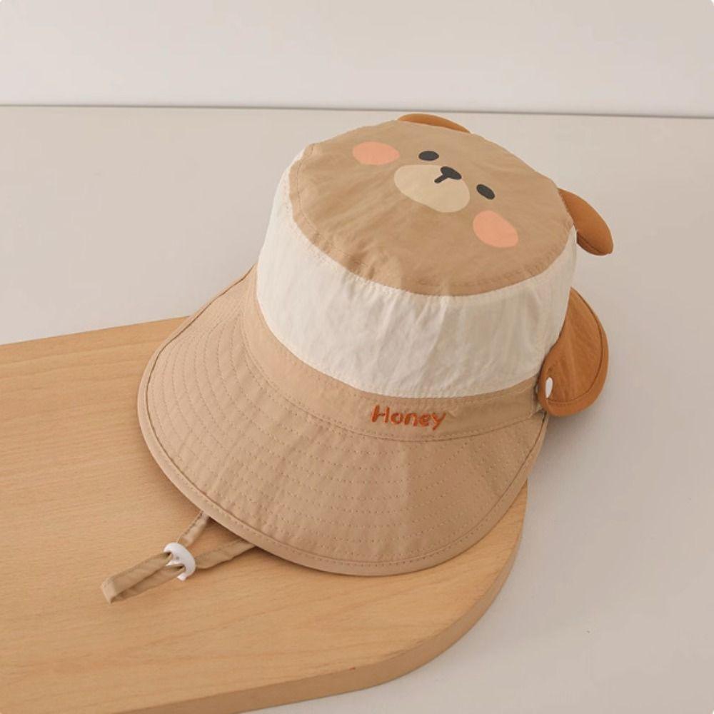 Letter Embroidery Cartoon Animal Bucket Hat Detachable Children's Fisherman Hat  Kid