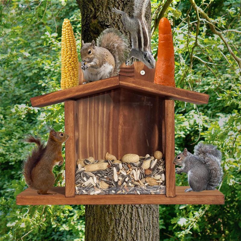 Wooden Squirrel & Bird Feeder: Outdoor Decorative Garden Ornament