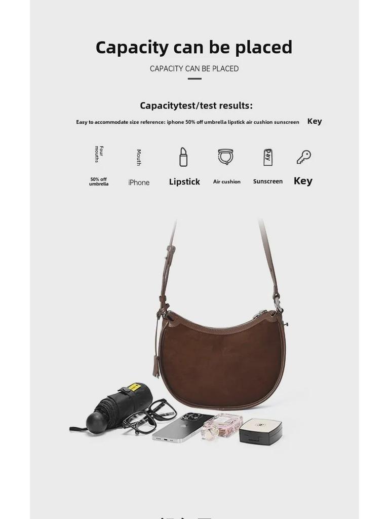 2025 Υψηλής Ποιότητας Ματ Δέρμα Μοσχαριού Τσάντα Ώμου Ημισελήνου - Ρετρό Ντιζάιν Νίχης