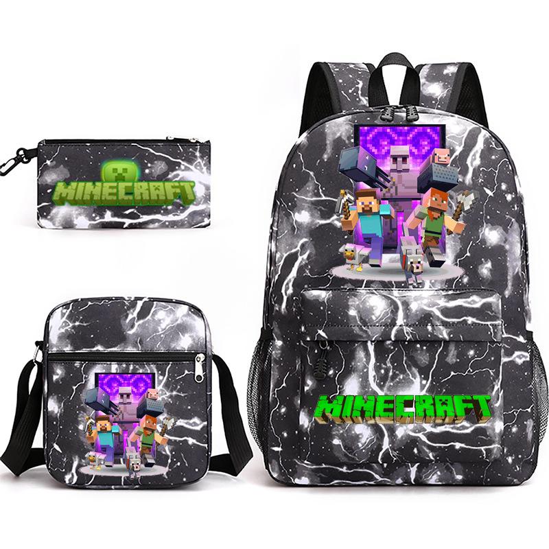 2022 Cross-border Starry Sky School Bag Three-piece Casual Fashion My World Game School Travel Bag