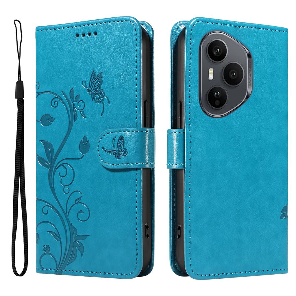 For Honor 400 Pro 5G (Global) PU Leather Cases Flower Pattern Wallet Stand Phone Cover with Strap