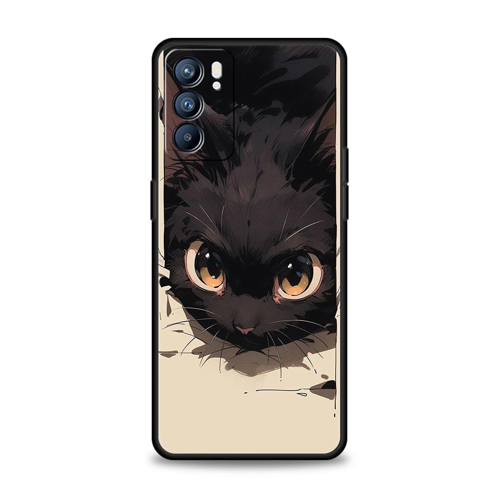Case For Oppo A54 A53 A52 A9 A15 A95 A17 A16 A76 A74 Find X6 X5 Reno8 Reno7 Reno6 Pro 5G Cover Cartoon Lovely Cat Art Fashion