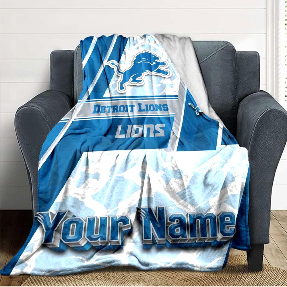 Name Custom Detroit Lions Print Flannel Blanket High Quality Warm Comfortable Cover for All Seasons Perfect for Gifts Home Decor