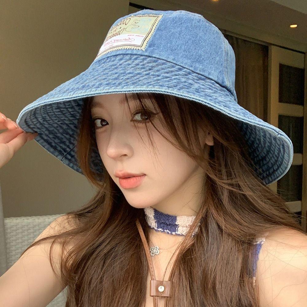 Wide Wings Denim Bucket Hat Big Brimmed Sunscreen Hat Casual Jeans Fisherman Hat  Women