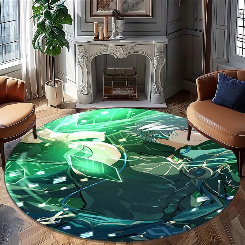 1pc Genshin Impact Alhaitham1 Print Round Carpet Chair Round Carpet Suitable for Bedroom Living Room Home Decorative Carpet