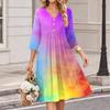 Women's Casual V-Neck Watercolor Print 3/4 Sleeve Dress