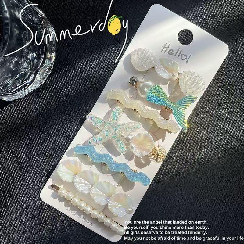7pcs Ocean hair clip, shell starfish headpiece, cute bangs, edge clip, Korean style broken hair, side clip, hairpin