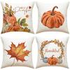 Thanksgiving Pillow Covers,Pumpkin & Autumn Leaf Design, Soft Flannel Sofa Cushion Covers for Home Decor,45x45cm, No Pillow Insert