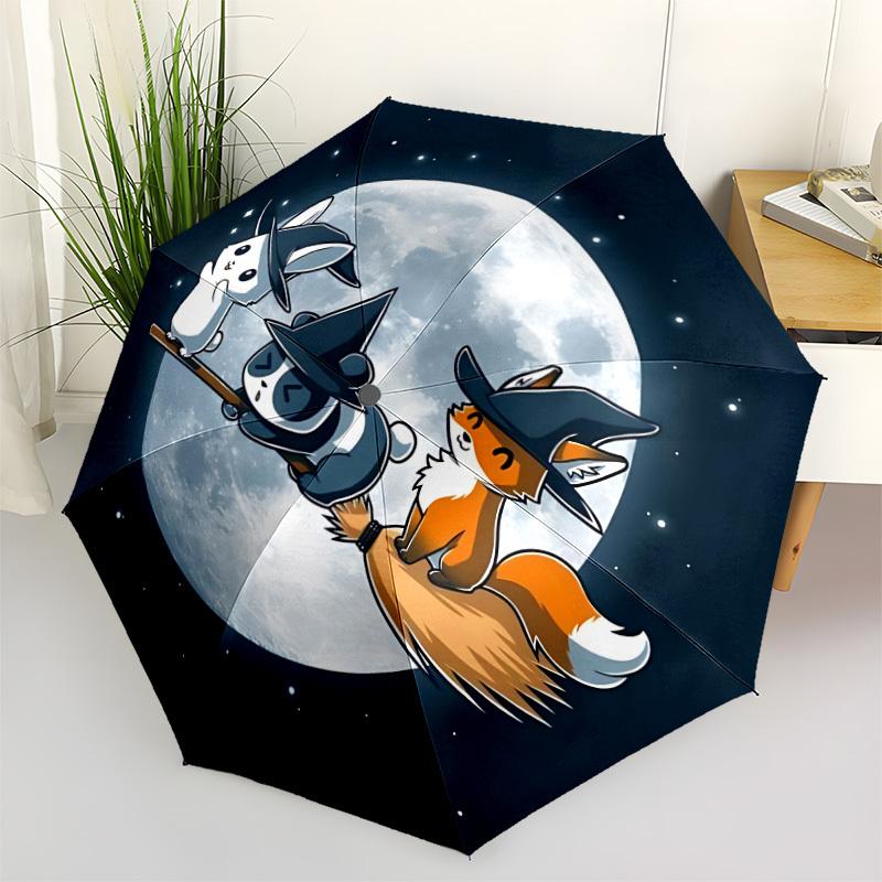 1pc Halloween Night Auto Open/close, All-Season Portable Folding Umbrella for Women & Men, Travel, Everyday, Formal Events - Compact Luxury Parasol, O