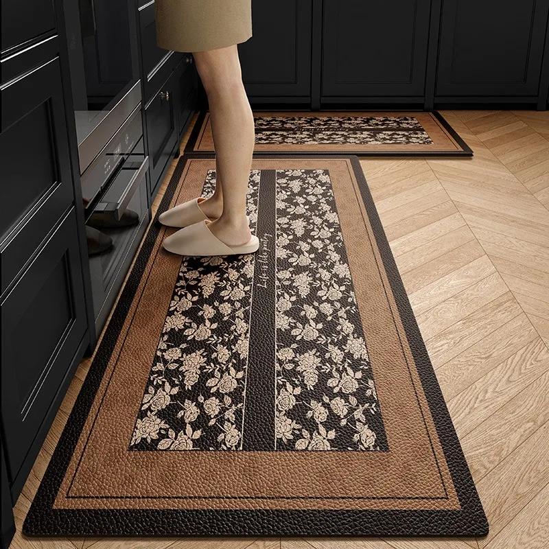 Kitchen Carpet Home Decoration Brown Dirt Resistant Non-Slip Pvc Floor Mat Waterproof Leather Mats Bathroom Balcony Outdoor Rug