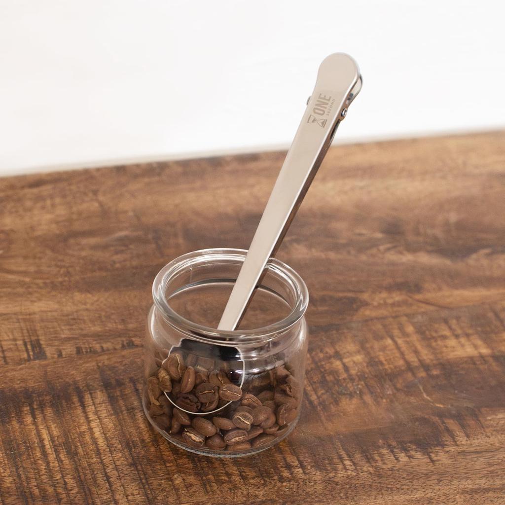 ONE SECOND 2-WAY Measuring Spoon for Coffee Beans, Stainless Steel, with Clip, 15ml Tablespoon
