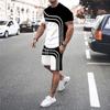 Men's 3D Print Letter Line Splicing Outdoor Vacation Casual Street Wear Round Neck Short Sleeved T-shirt Shorts Sports Set of 2 Pieces