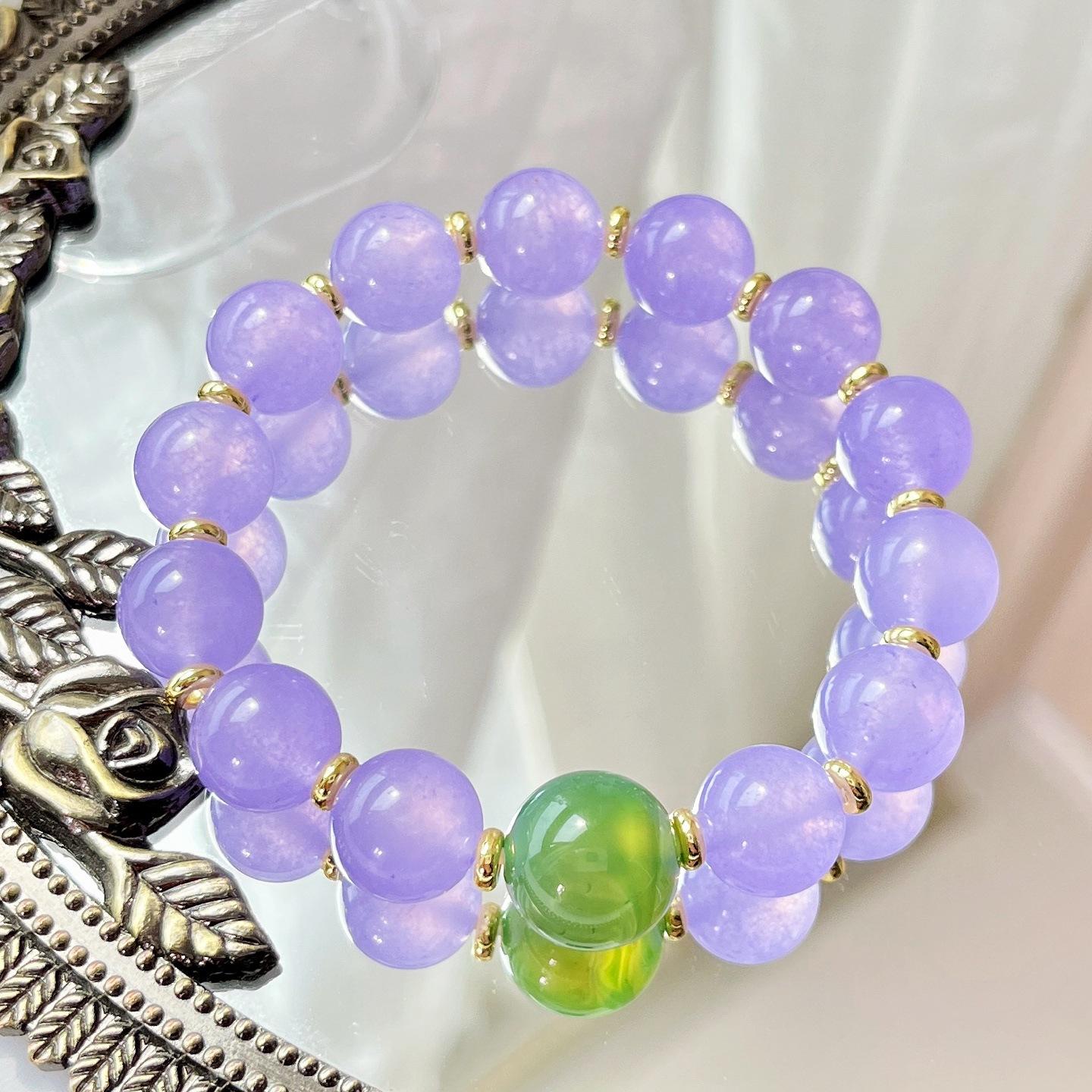 12Mm Violet Quartz Rock Natural Chalcedony Bracelet Bracelet